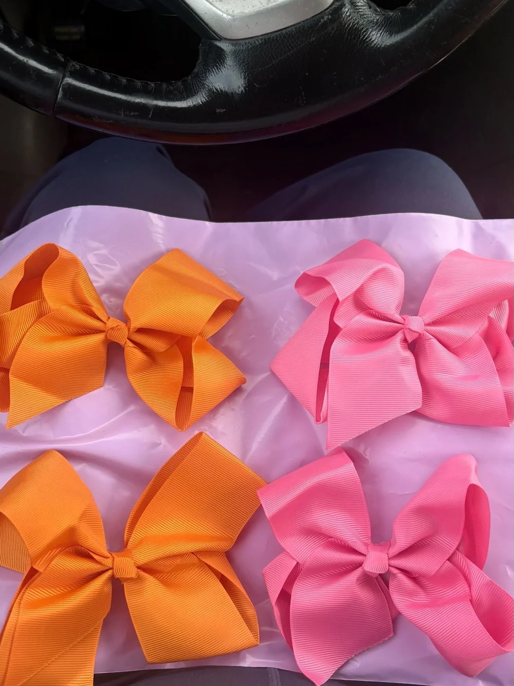 Kids Grosgrain Hair Bow Set in Pink and Orange - Brand